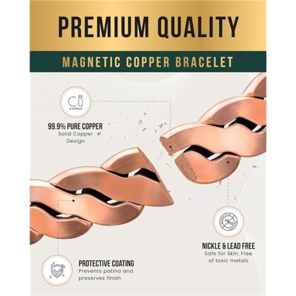 Pure copper magnetic bracelet for men women adjustable healing cuff bangle - Picture 5 of 7